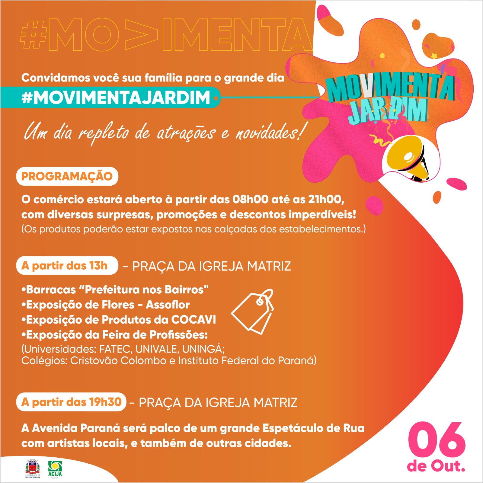 PROGRAMAÇÃO DE ATIVIDADES QUE IRÃO ACONTECER NO #MOVIMENTAJARDIM 